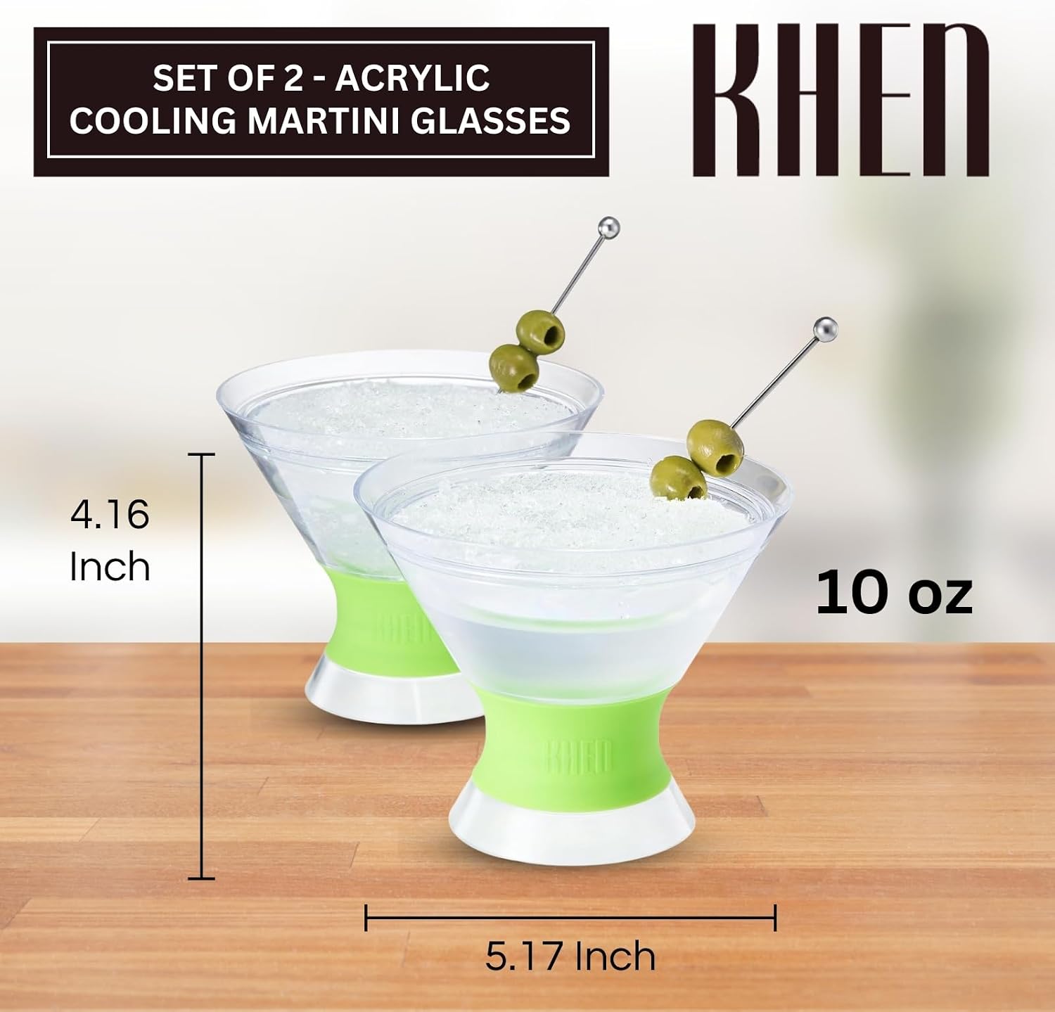 Cooling Martini Glasses Set of 2 – 10oz Freezer Gel Cocktail Cups – Double Wall Insulated Shatterproof Plastic – Active Cooling Drinkware for Margaritas, Cosmopolitans, Pool Parties, Home Bar & Gift