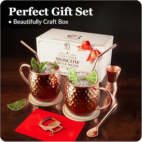 Miniatura 4 de Moscow Mule - Tazas de cobre – Juego de regalo único hecho a mano de 2, martillado por artesano, tazas de cobre sólido 100% puro de 16 onzas