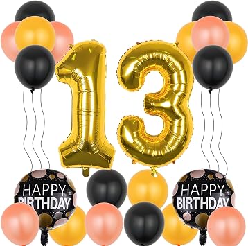 13th Birthday Decorations Party Supplies,22 Pcs 40inch Number 13 Gold Balloons set,13th Foil Mylar Balloons Latex Balloon Decoration,13th Party Balloons,13th Anniversary Party Decorations