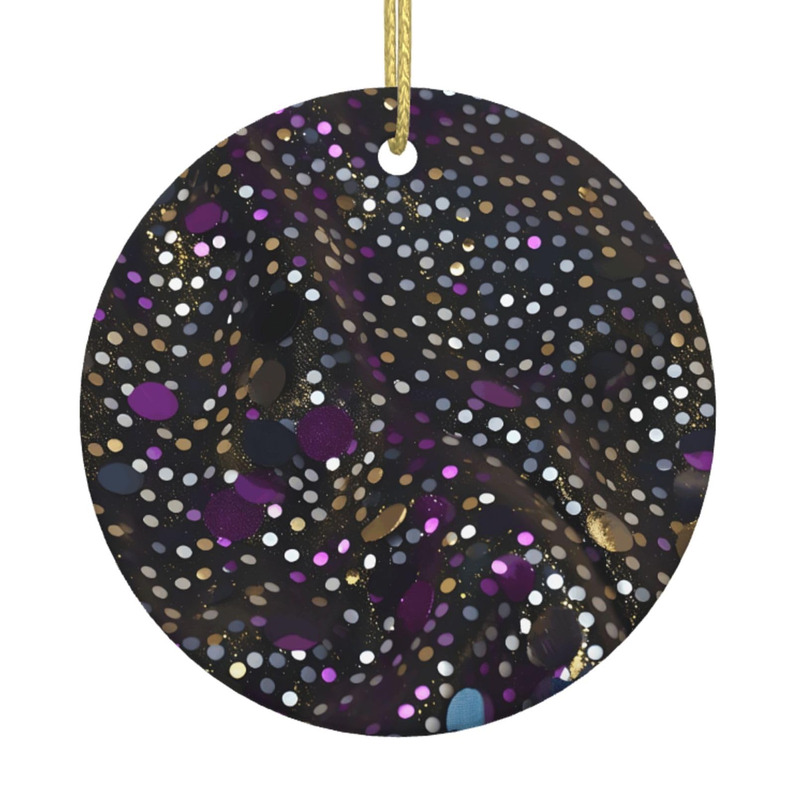 Glitter Sequin Spot Print Christmas Ornaments, Ceramic Hanging Ornament, Round Shape Decorations