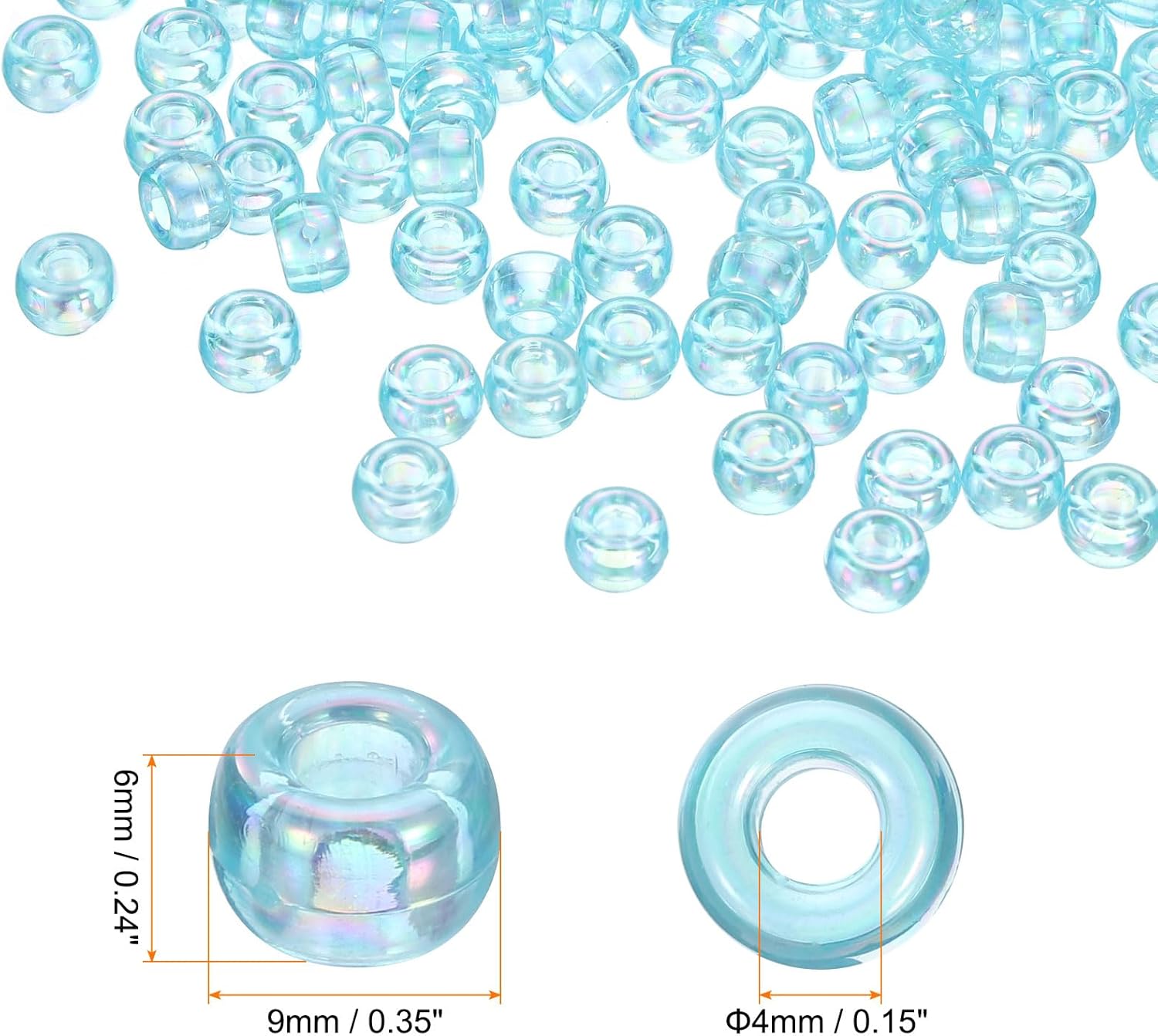 HARFINGTON 300Pcs Pony Beads AB Colors 6x9mm Acrylic Loose Pastel Spacer Barrel Beads for Necklace Key Chain Earring Hair Braiding Jewelry Making, AB Blue - Image 2