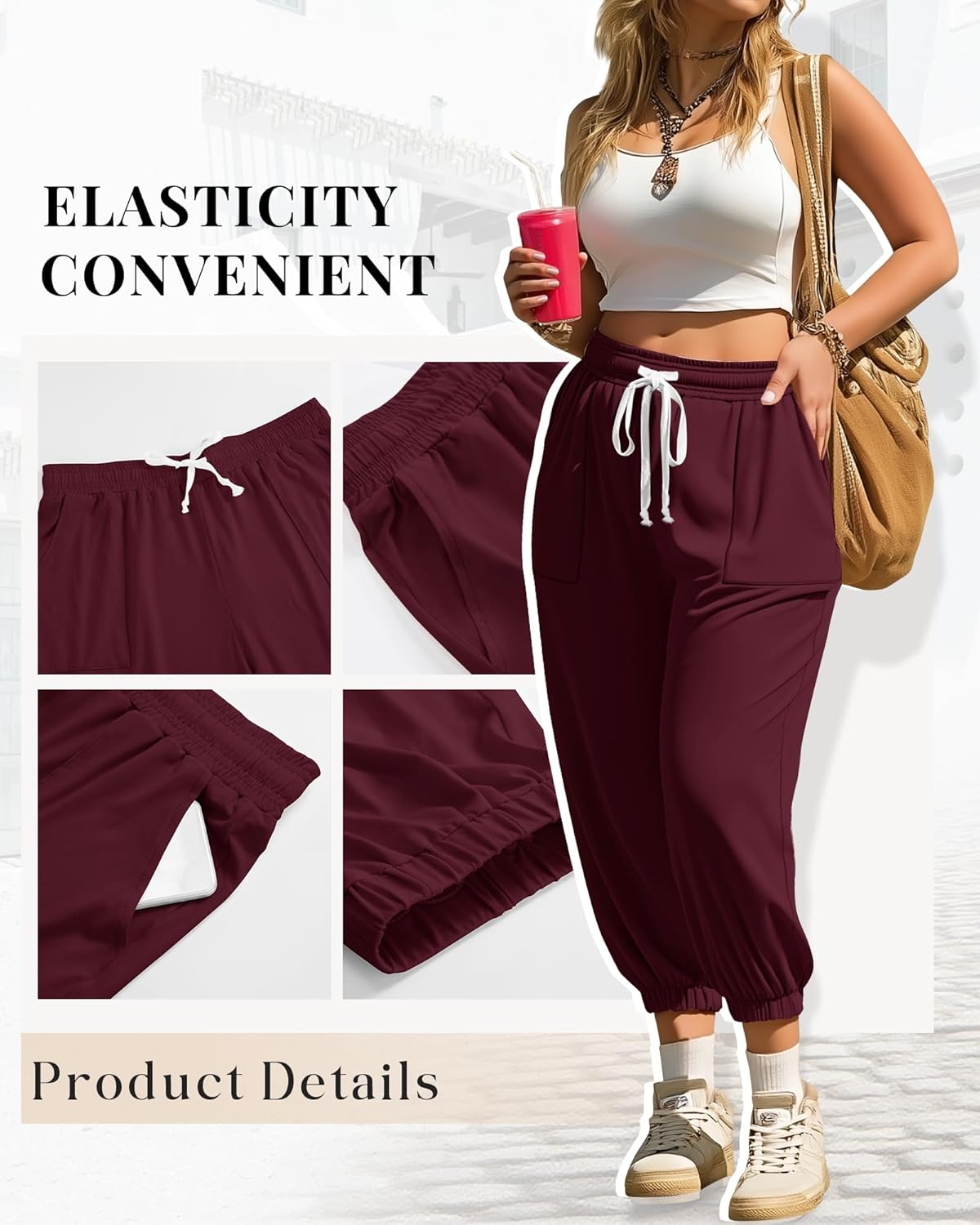 Neer 3 Pack Women's Plus Size Capri Joggers Sweatpant Cropped Yoga Legging Drawstring Pocket Casual Workout Baggy Pant - Image 5