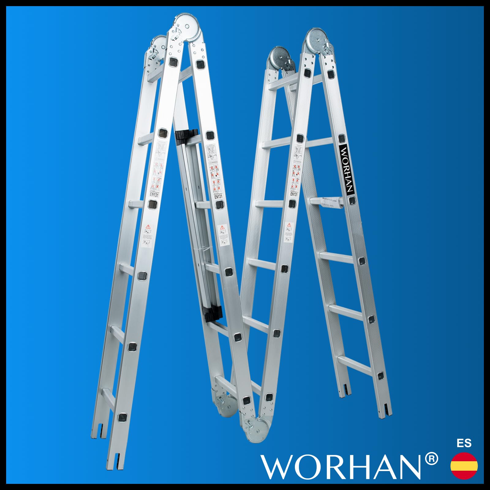 6.7m Escalera Multiuso Multifuncional Plegable 670cm Tijera Bisagra Grande Aluminio con 2 Estabilizadores Nueva Generación Calidad Alta KS6.7