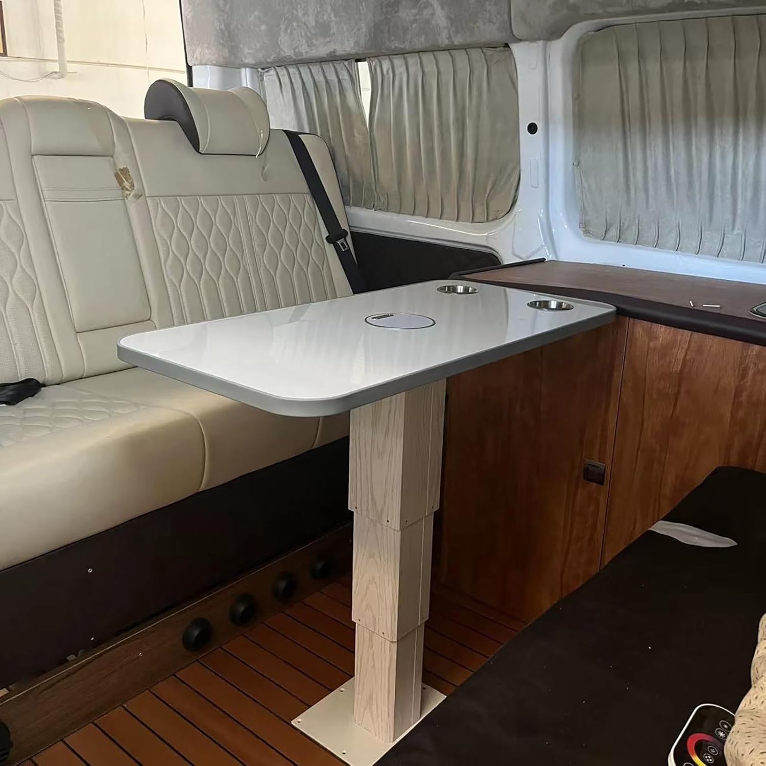 31 * 16 in Boat Pontoon Table, RV Dinette Desk Dining Table with 2 Recessed Cup Holders, Adjustable Height 12-28", for Caravan RV or Marine Boat(Red)