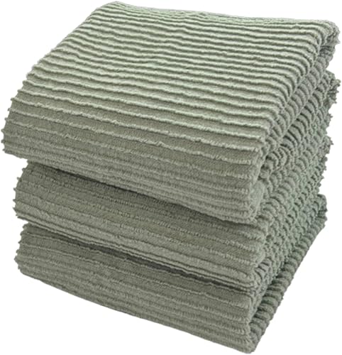Miniatura 9 de Toallas de cocina verde oscuro 100% algodón paño de limpieza suave secado absorbente acanalado Terry Loop, juego de 3 multiusos para uso diario