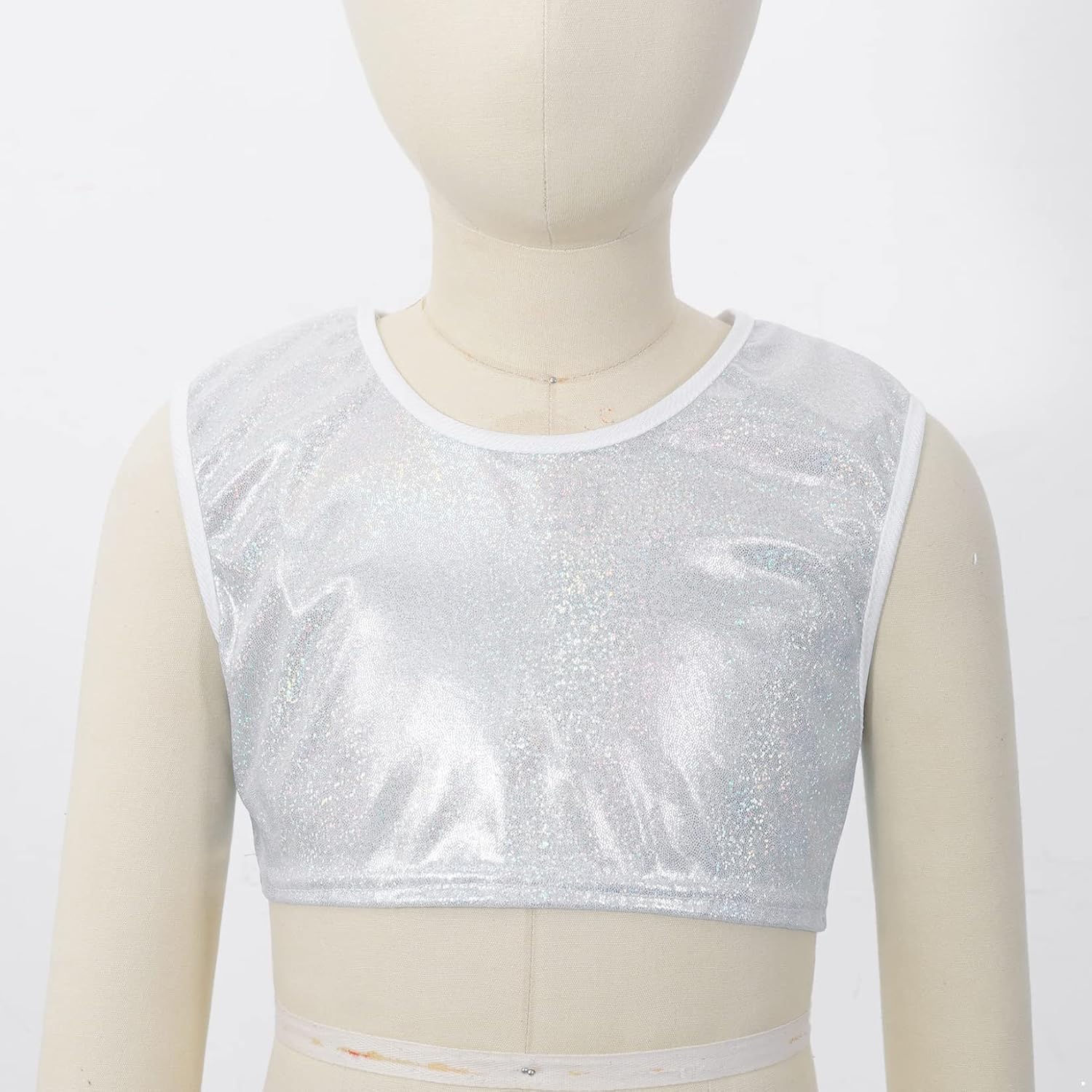 TTAO Kids Girls Boys Hip Hop Street Dance Solo Clothes Crop Tank Top Glittering Sleeveless Short Tee Top