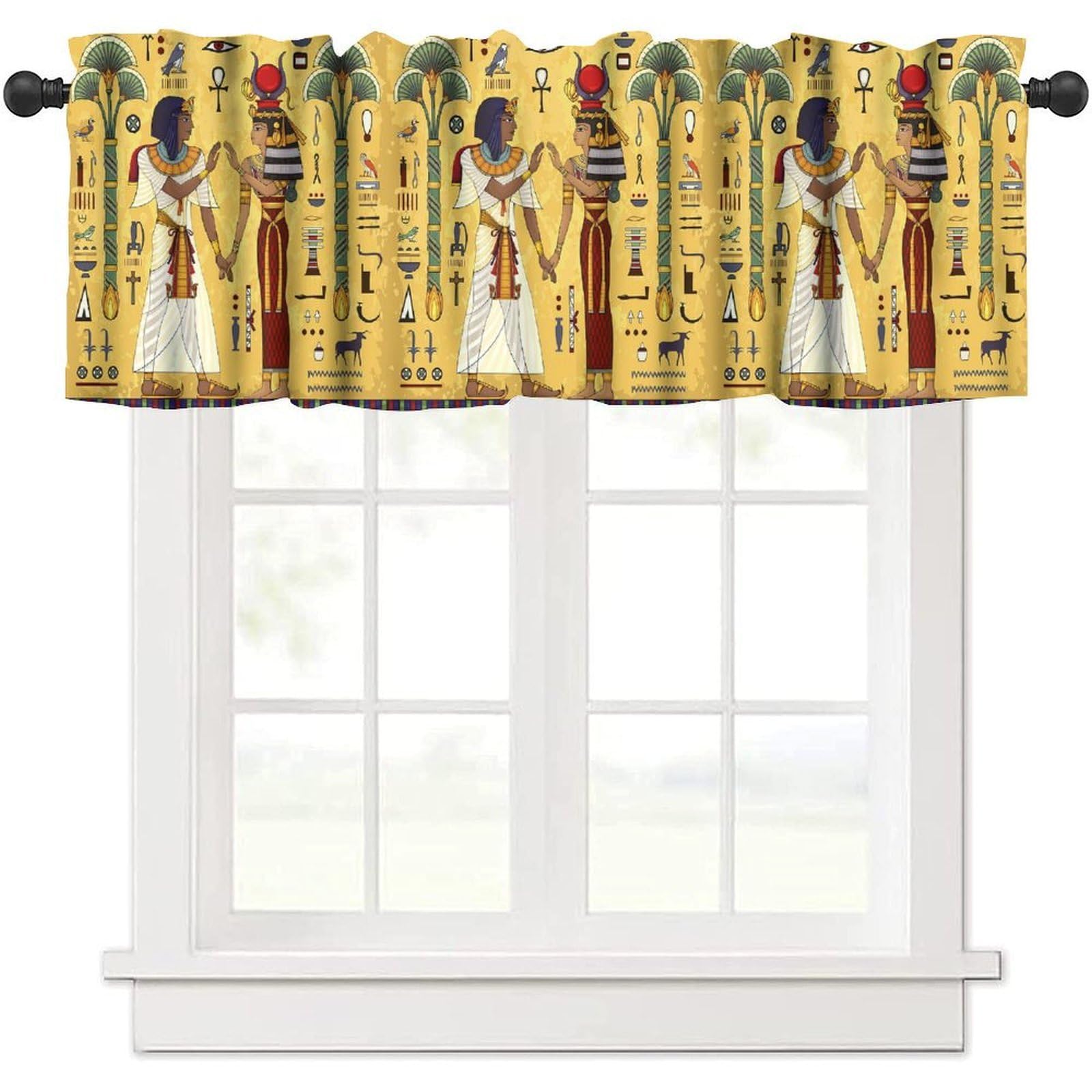 moderw Vintage Ancient Egypt Curtains Valance, Mysterious Old Egypt African Pharaoh Theme Egyptian Culture Window Valance Curtain for Farmhouse Bedroom Living Room Kitchen 54x18inch