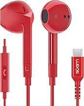 Ludos FEROX USB C Headphones, 5 Years Warranty, USB-C Earbuds for iPhone 16 15 Pro Max Plus Samsung Galaxy S24 S23 Ultra S22 S21 FE S20 Z Flip 3 Fold 4 A53 A54, USB Type C Earphones for iPad - Red