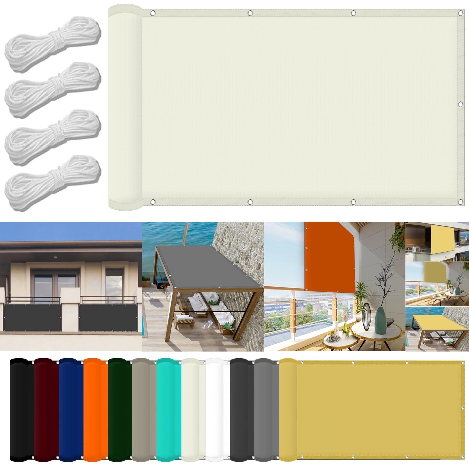 Patio Awnings 0.5 x 3.2 m(1.6 x 10.5ft) Waterproof Gazebo Canopy 98% UV Block with Free Rope & Fixing Kit Garden Patio Party Sun Shades, Ivory