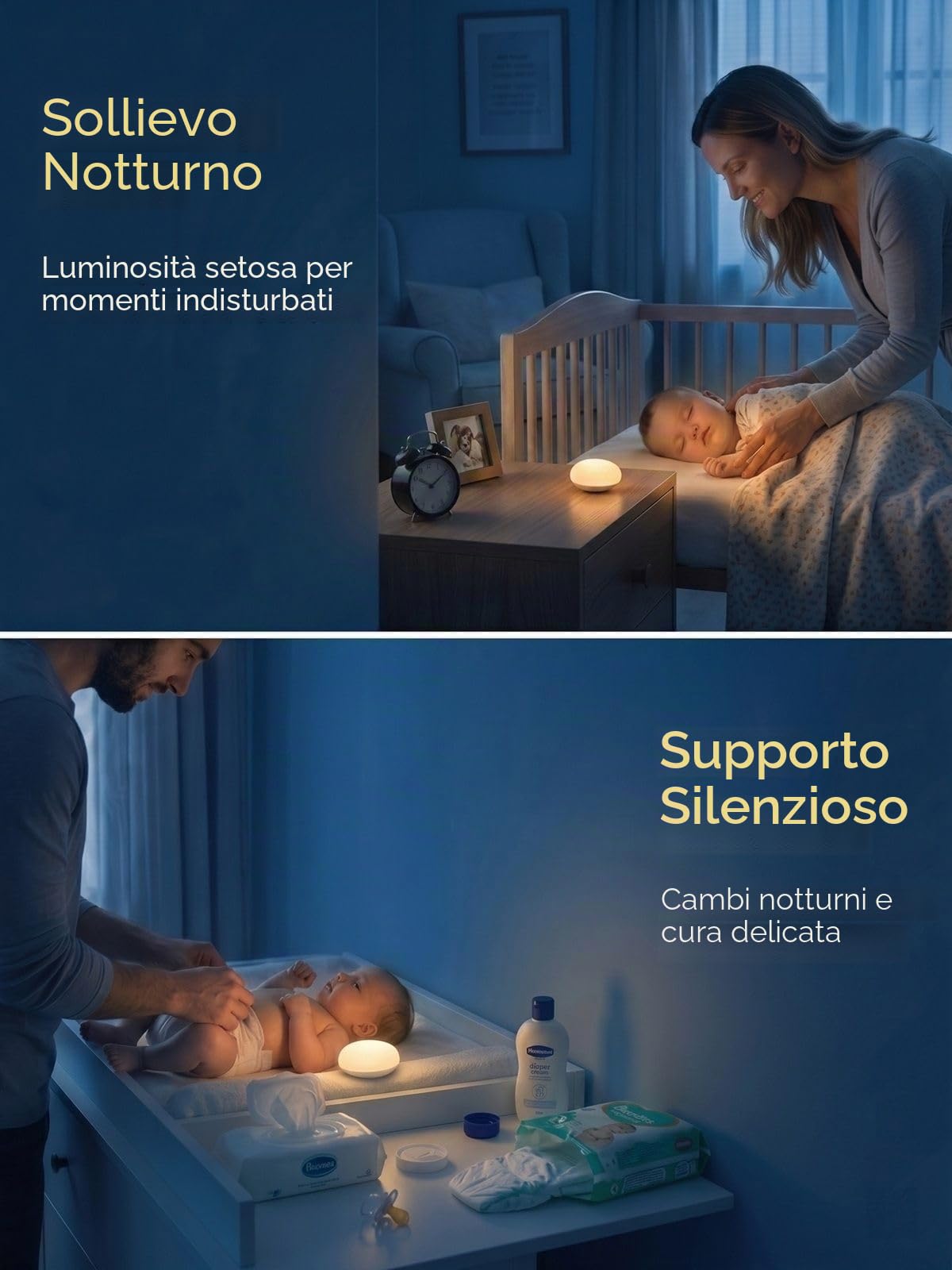 EASZZZ Luce notturna per bambini, luci notturne per l'allattamento al seno, morbida lampada notturna in silicone senza BPA, cura degli occhi, design facile da aprire, oscuramento continuo, confezione | Lampada tattile in silicone dimmerabile per cambio pa