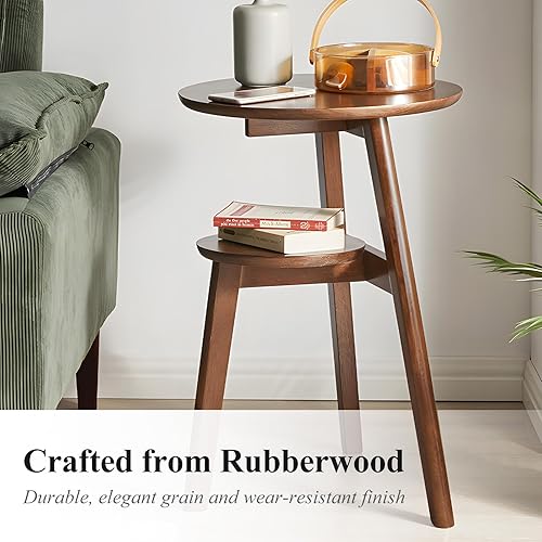 Miniatura 4 de Mesa auxiliar, mesas auxiliares redondas de 2 niveles para sala de estar, mesa auxiliar moderna de mediados de siglo, mesita de noche redonda, mesa