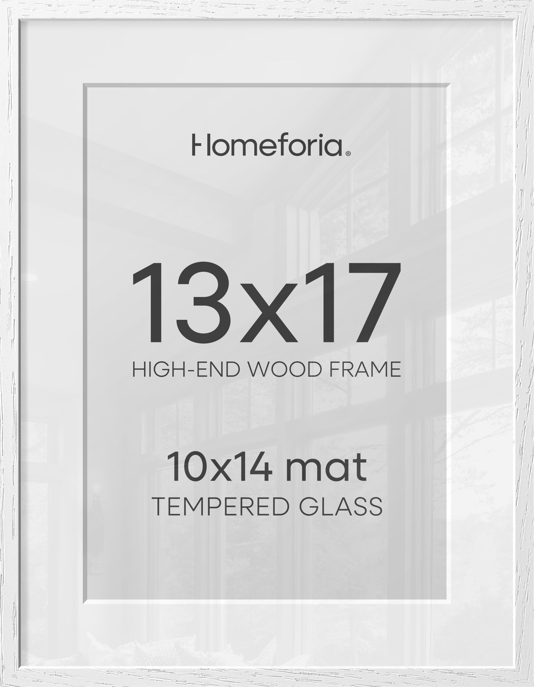 Homeforia 13x17 White Oak Picture Frame, High-End Wood, 10x14 Mat, Glass | High End Solid Oak Wood, Tempered Glass, Acid-Free 10x14 Removable Mat, 13x17 Edge-to-Edge Display 17x13, Wall Kit, Set Of 1