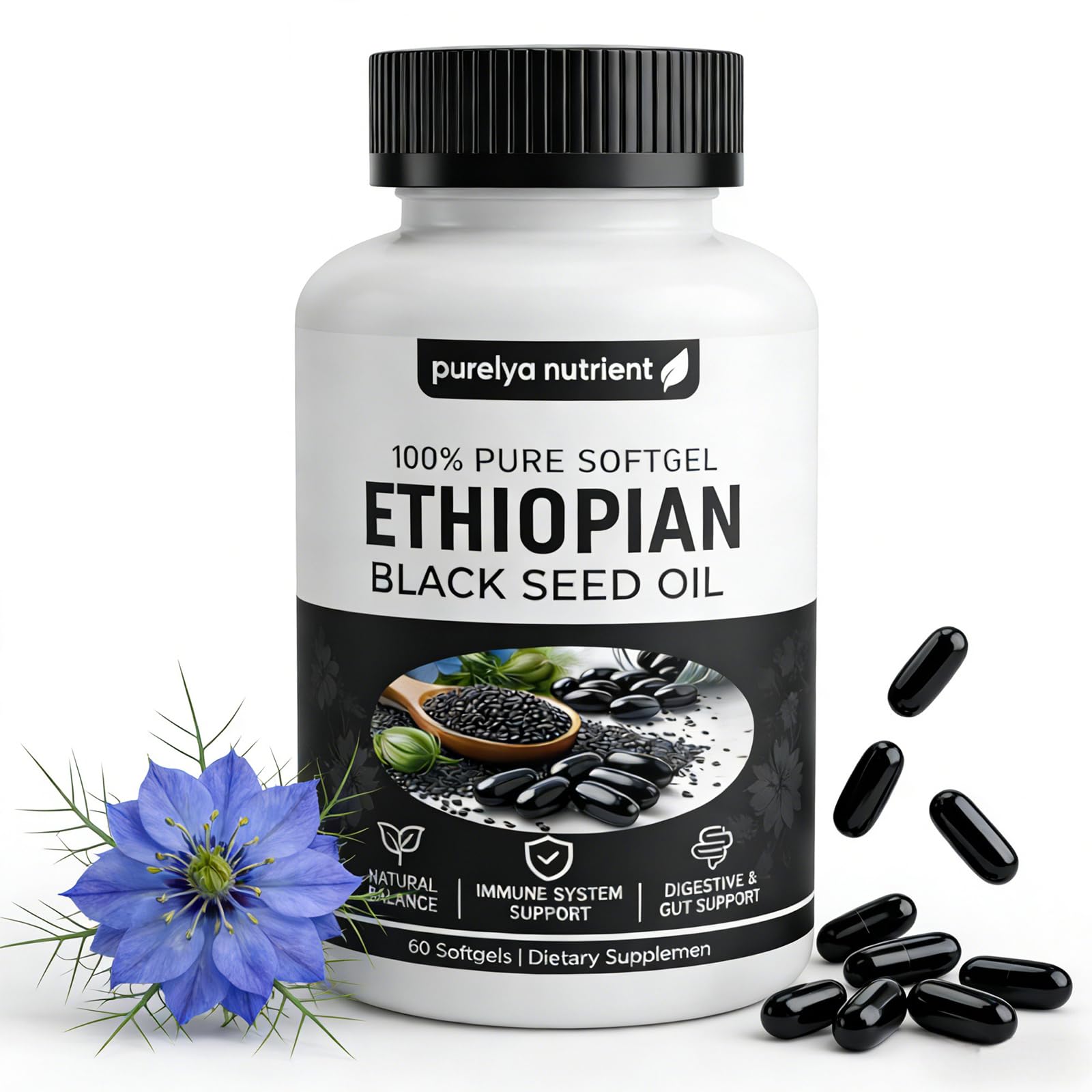 Ethiopian Black Seed Oil Capsules,Purely Nutrient Black Cumin Seed Oil from Nigella Sativa, Non-GMO Black Seed Oil Supplement Organic Cold Pressed, Easy-to-Swallow Softgels for Daily Wellness (2 Pack) — view 10