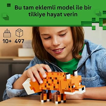 LEGO Minecraft Tilki 21588-10 Yaş ve Üzeri Çocuklar için Hareketli Bacakları, Dönebilen Boynu ve Ayarlanabilir Başı Bulunan Dekoratif Yaratıcı Oyuncak Yapım Seti, Hediye Fikri (497 Parça)