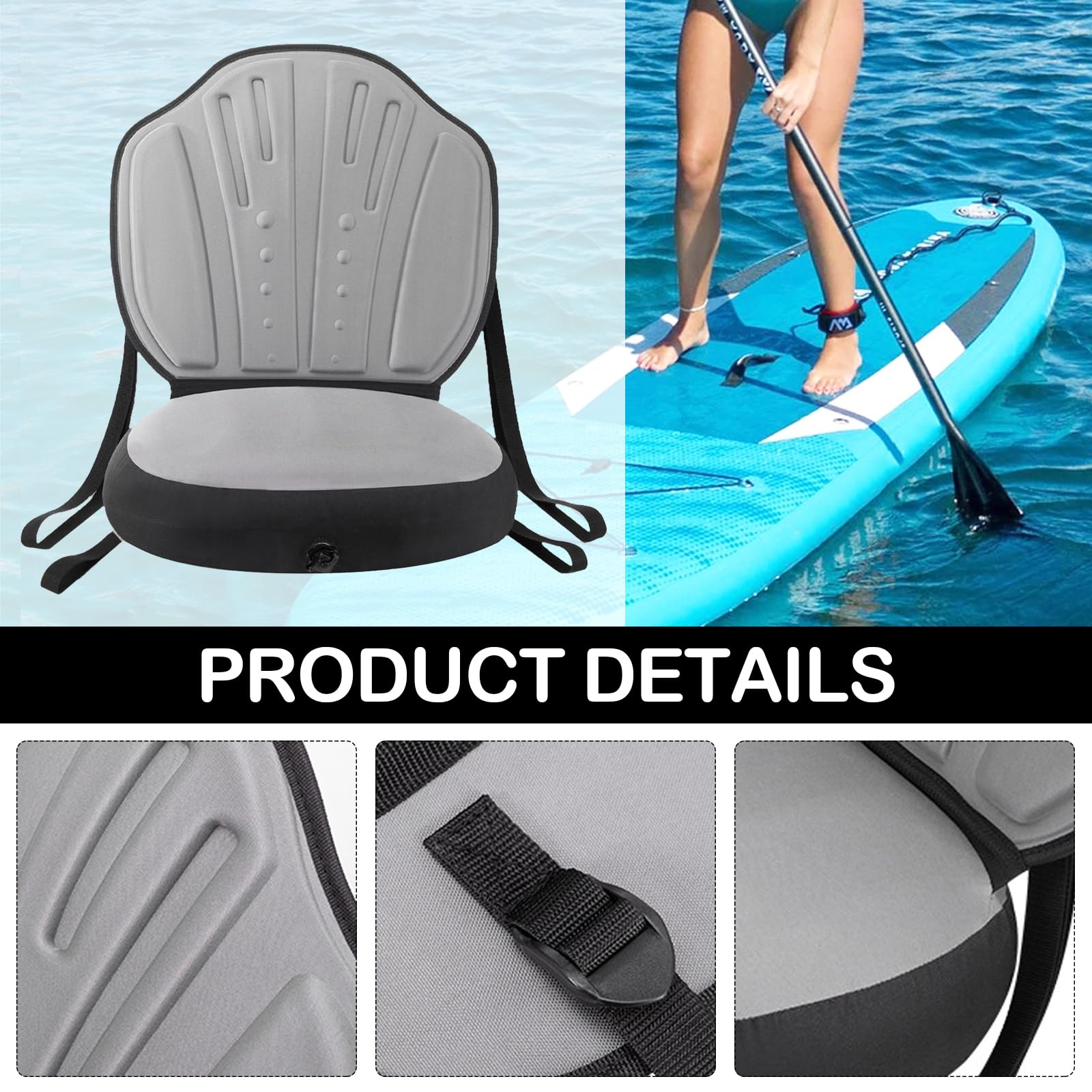 Asiento de Tabla de Paddle Surf Inflable, Cojín Universal para Kayak con Respaldo, Asiento de Kayak Ajustable Asiento Paddle Surf para Botes Inflables Canoa y Entusiastas de la Pesca
