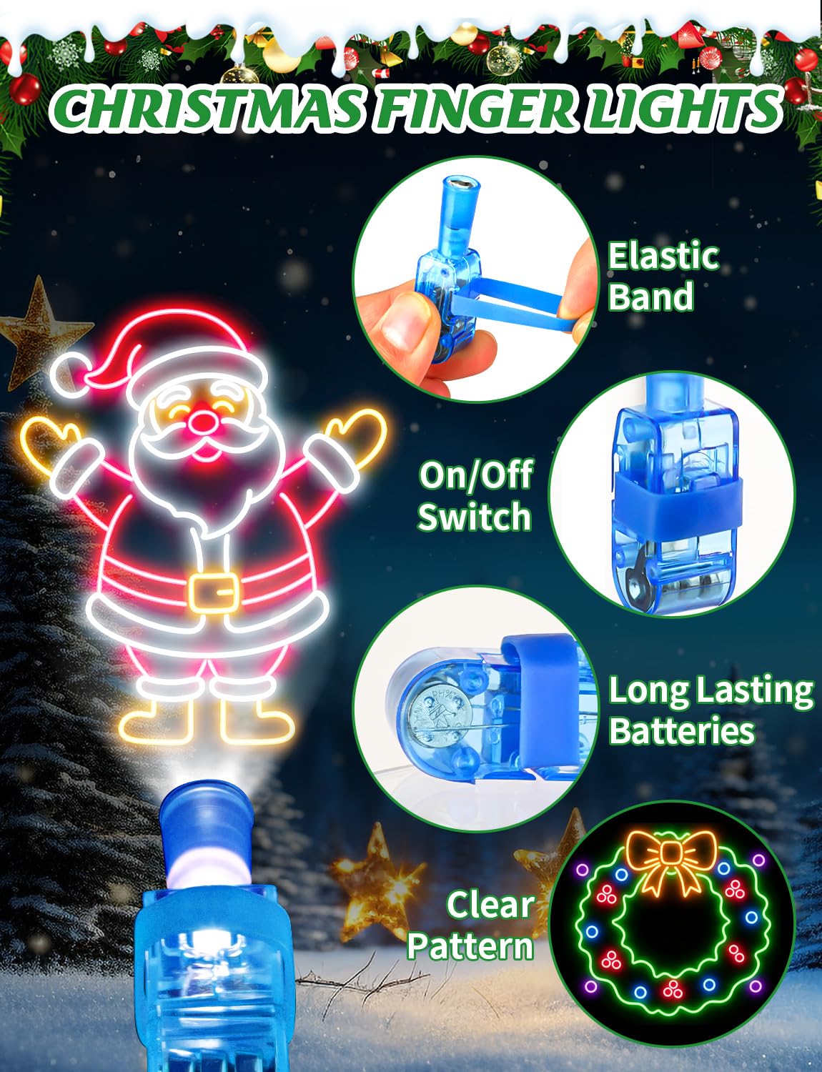 80Pcs Natale Finger Lights Party Favors Light Up Giocattoli Bulk
