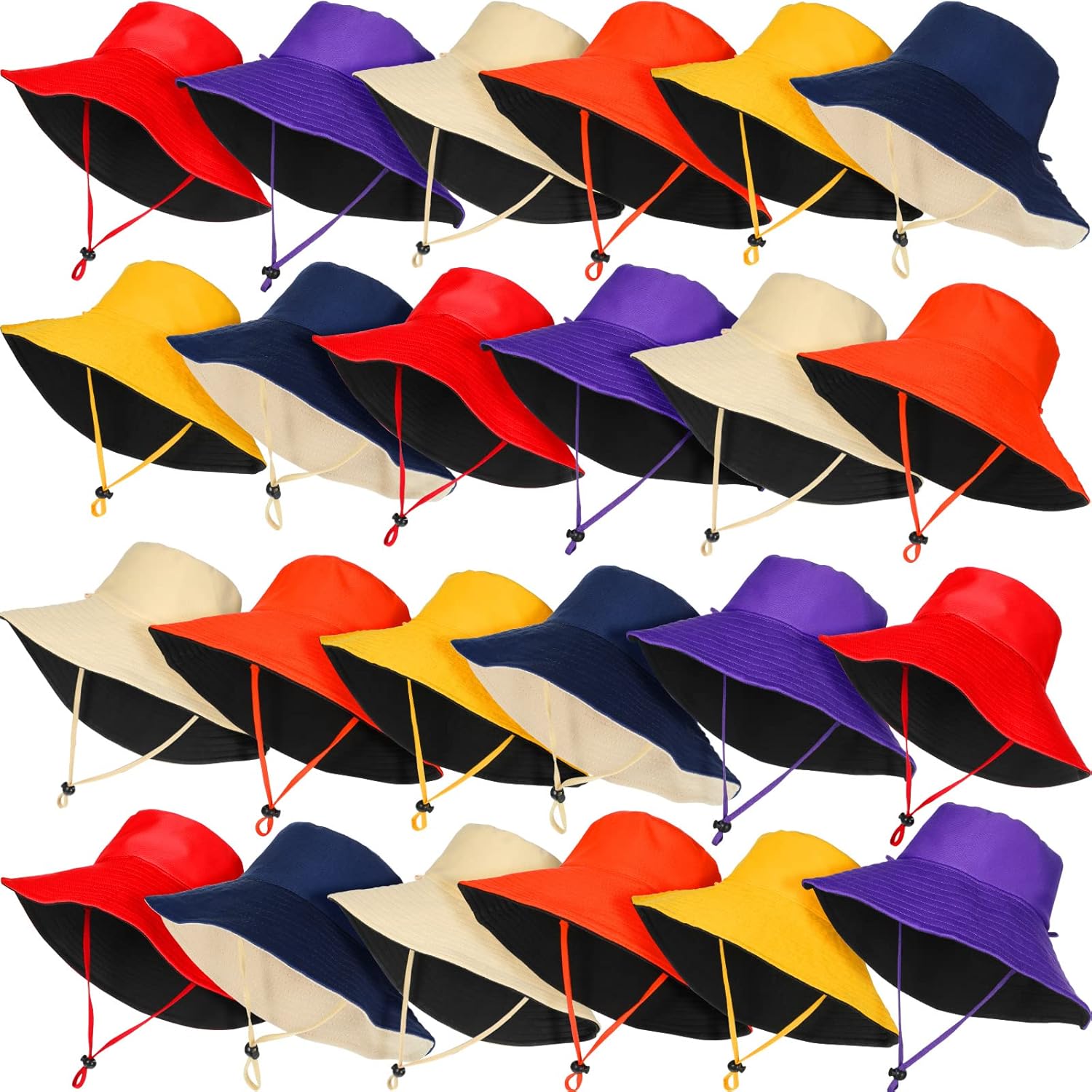 Xuhal 24 Pcs Wide Brim Bucket Hats for Women Bulk UPF 50+ UV Sun Hats Beach Summer Solid Color for Holiday