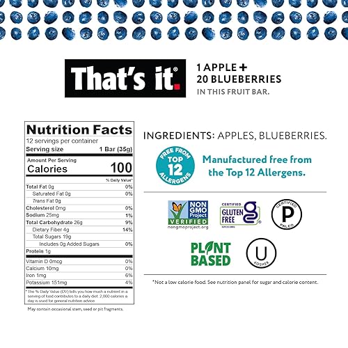 Miniatura 28 de That's it. Barras de frutas de manzana + higo, 100% naturales, sin ingredientes artificiales ni conservantes, delicioso aperitivo saludable