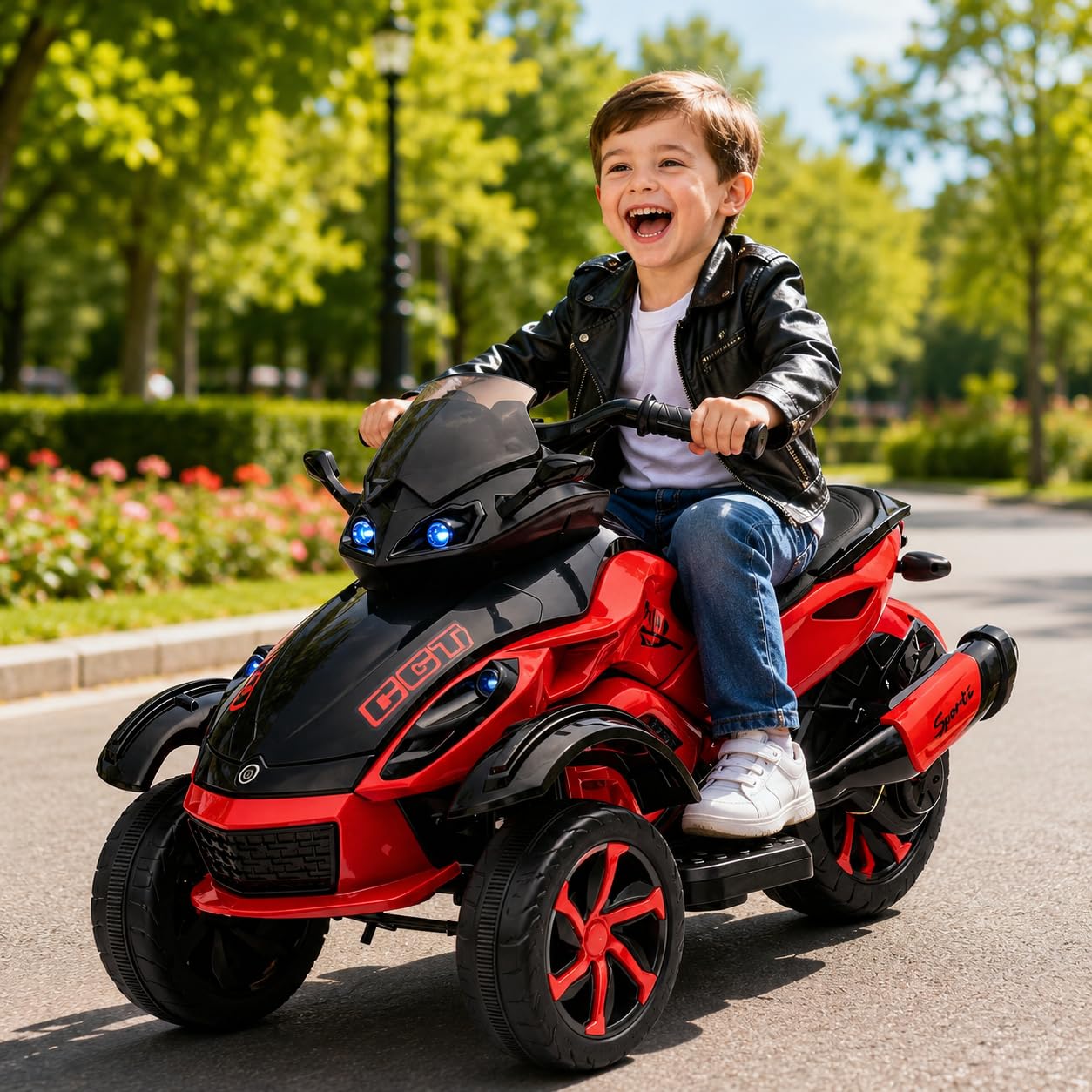 Garvee Moto Elettrica per Bambini a 3 Ruote Stile ATV con Doppio Motore 45W