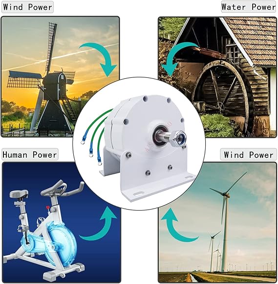 5000W Permanent Magnet Generator, Low RPM AC Gearless Alternator with Charge Controller12v 24V 48V 220V for Wind Water Turbine Diesel Engine (with Base)