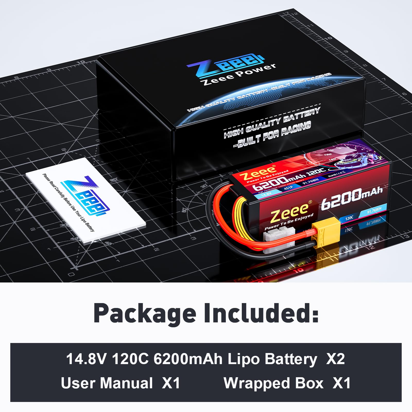 Zeee 4S Lipo 6200mAh 14,8V 120C Hartschalen mit XT90 Stecker(2 Packungen) | RC Batterie für Auto LKW Panzer RC-Buggy Truggy RC-Modelle