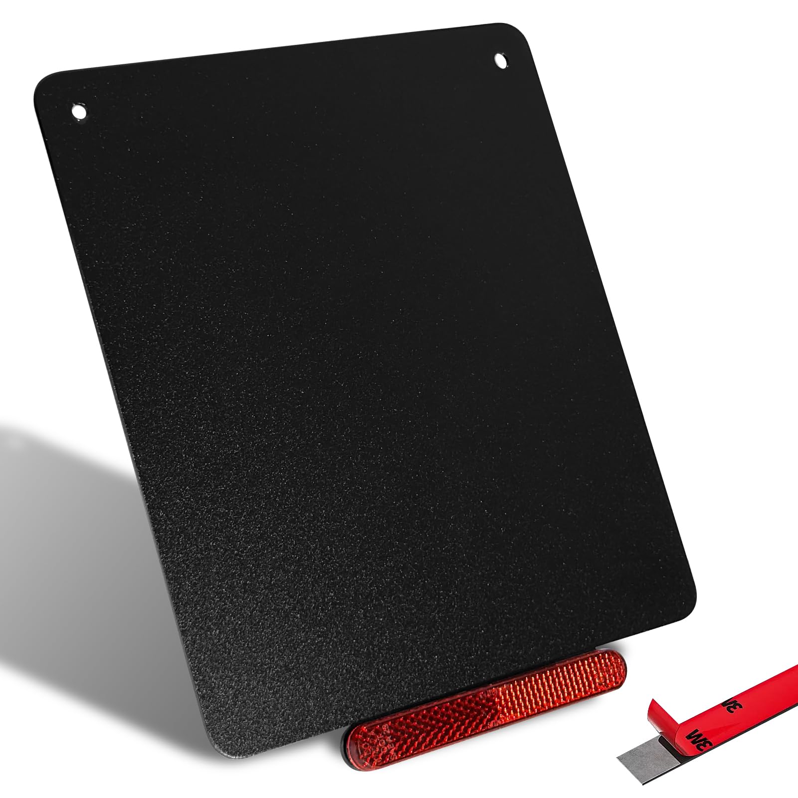 polarmotor Motorrad Kennzeichenplatte 180x200mm Kennzeichenhalter Aluminium Nummernschildhalter Schwarz Metall mit Rückstrahler Reflektor