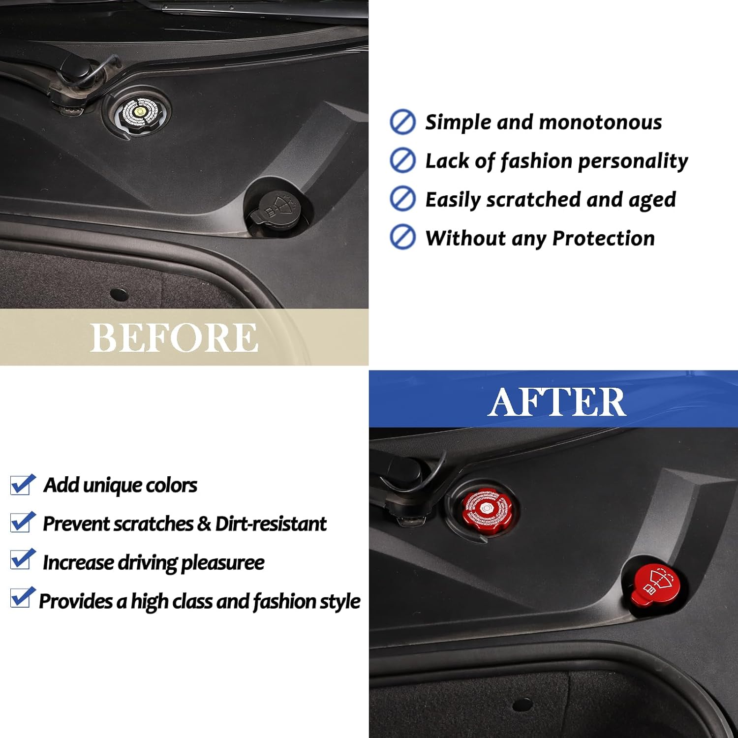 Daeiclru Engine Oil Cap Radiator Water Tank Cap Trim Compatible with Chevrolet Corvette C8 2020-2023, Aluminium Windshield Wiper Switch Cover Trim Kit, Engine Cap Cover Set Accessories (Red)