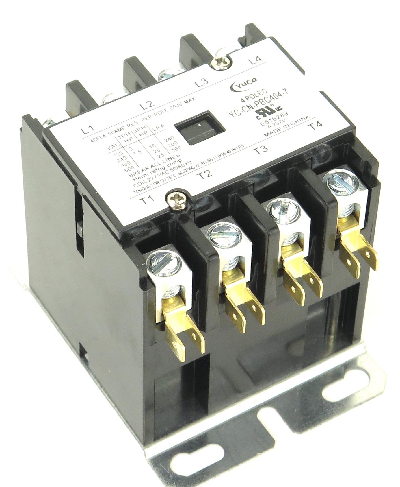 Yuco YC-CN-PBC404-7 4-Pole 40-Amp Definite Purpose Contactor 277V Coil