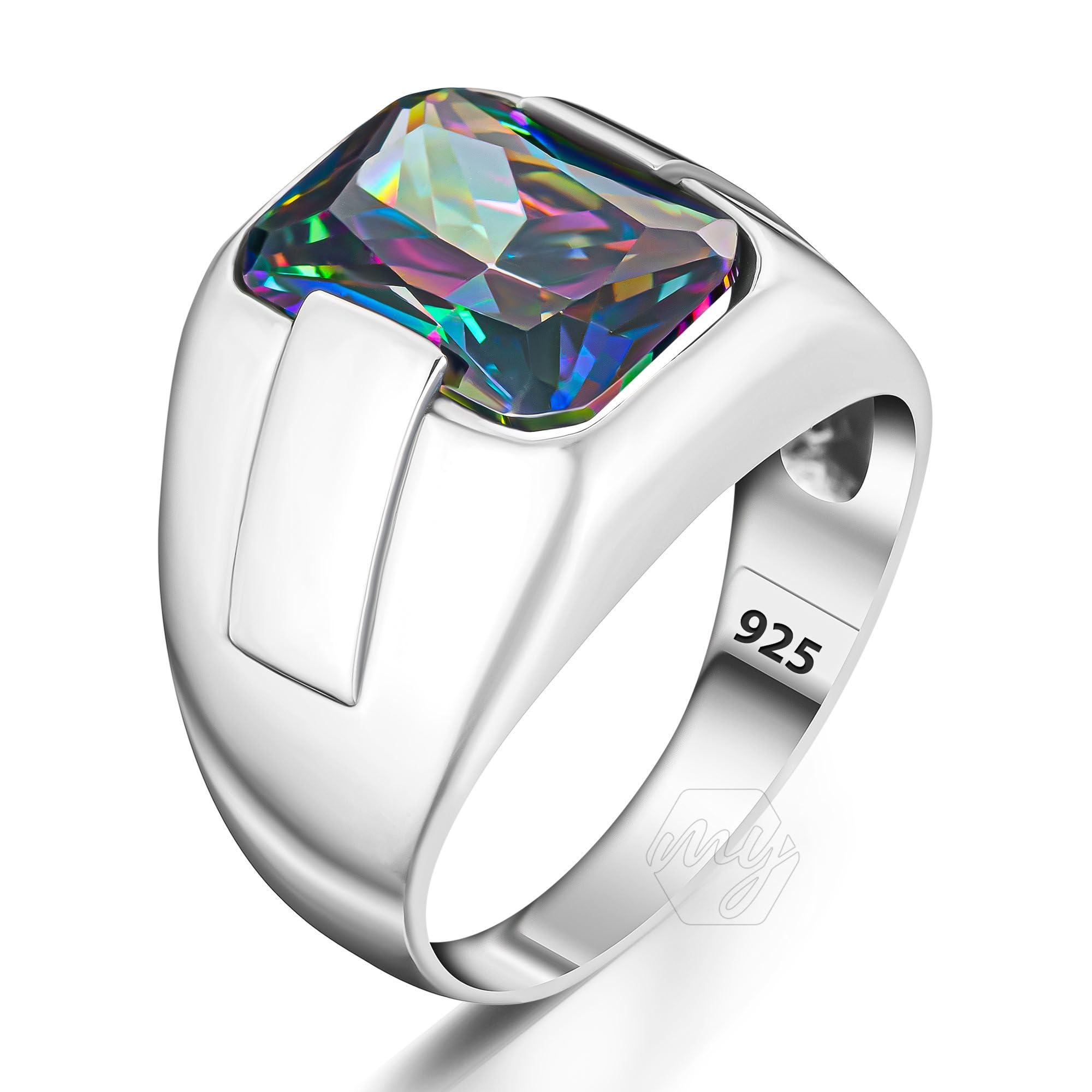 925 Sterling Silver Rectangle Shape Mystic Topaz Stone Turkish Men Ring