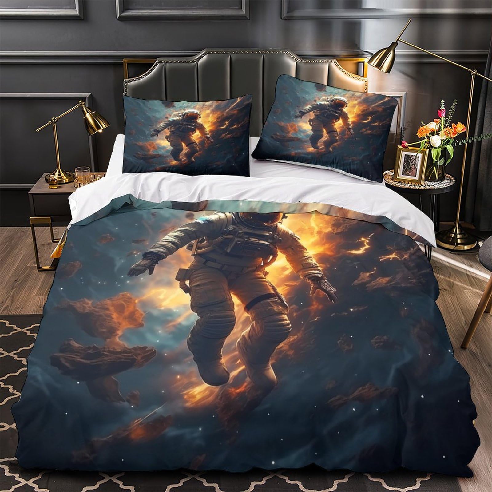 Parure de lit 3 pièces astronaute 220x240cm en microfibre 3D