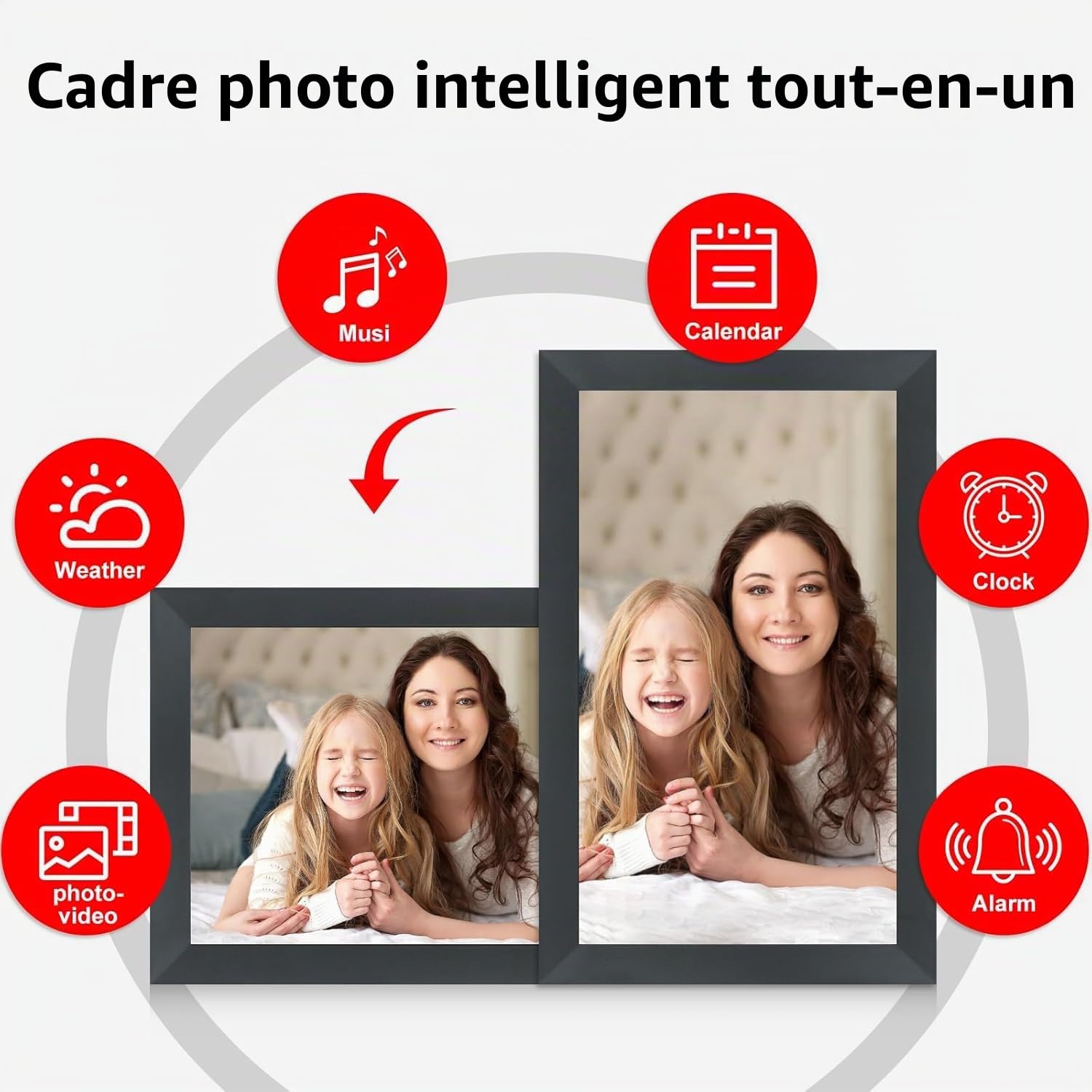 Frameo Grand cadre photo numérique 15,6" FHD 1920 x 1080 IPSTouchscreen, cadre photo électronique avec Wi-Fi, 32 Go, rotation automatique, montage mural, partage de photos/vidéos