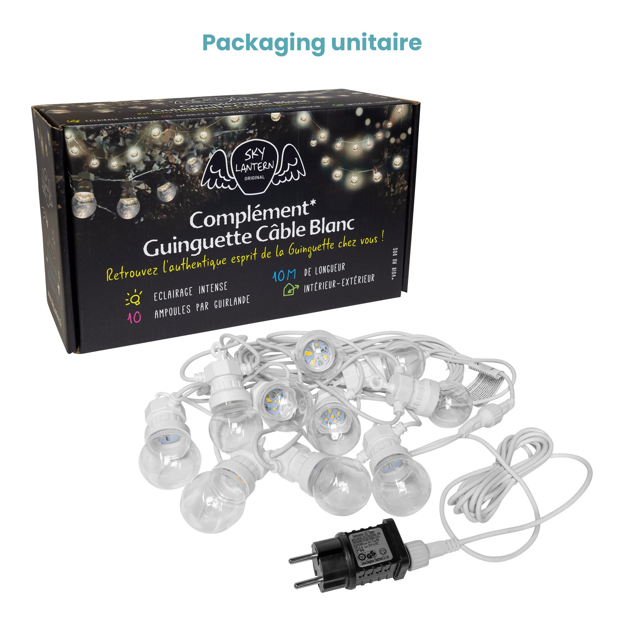 SKYLANTERN® Partylichterkette 50m Außen weiß – 50 E27 Glühbirnen – IP44 wetterfest – Romantische LED Lichterkette für Garten & Terrasse