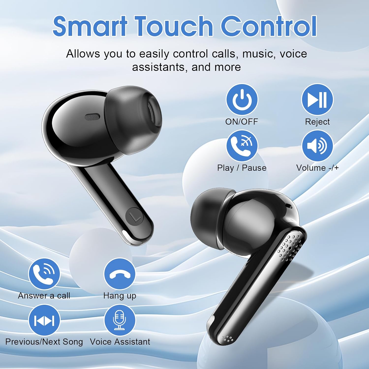 Wireless Earbuds Bluetooth 5.4 Headphones 48H Playback Deep Bass Stereo Ear Buds with HD Mic LED Display in Ear Earphones IP7 Waterproof Earbuds for Laptop Pad Android/iOS Phones Sports Workout Black image 5