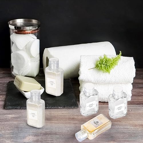 Miniatura 8 de Paquete de 60 botellas de plástico recargables con tapa abatible, desinfectante de manos vacío transparente de 2 onzas con tapa abatible, recipiente