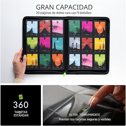 Miniatura 4 de Vault X Carpeta de 9 bolsillos con cremallera para tarjetas, 360 tarjetas, material de álbum Exo-Tec premium, 20 páginas de carga lateral, carpeta