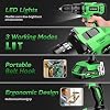 Taladro inalámbrico de 20V, set de taladro eléctrico con cargador de batería y maletín de transporte, mandril sin llave de 3/8", 2 velocidades variables, 18+3 torque, 72 piezas de puntas y gancho de cinturón, verde 5