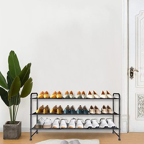 Miniatura 2 de Zapatero de metal largo de 3 niveles, estante organizador de zapatos apilable ajustable de capacidad extra grande para armario, entrada, dormitorio,
