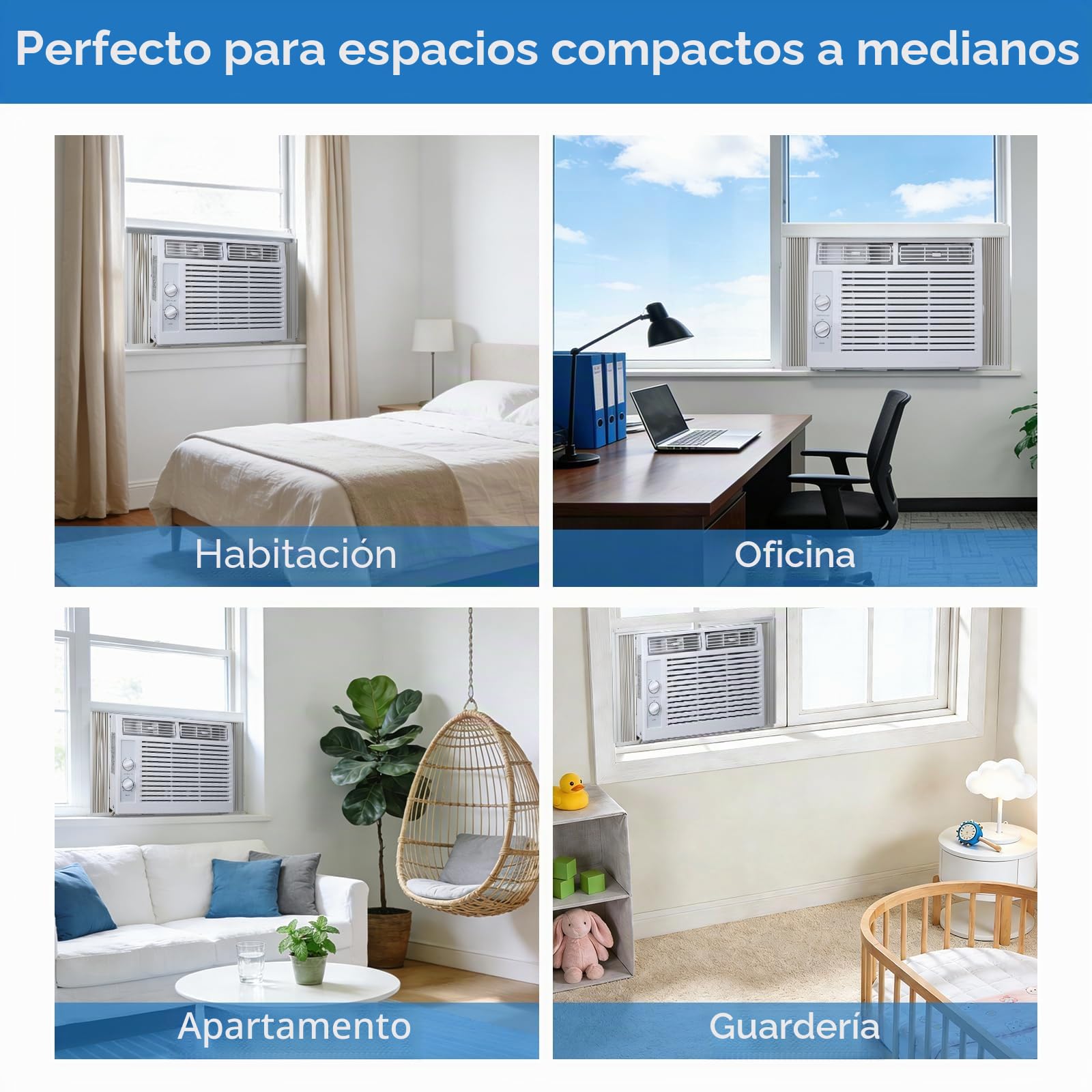 Electactic 5000 Btu aire acondicionado para ventana, unidad de ventana de CA de hasta 150 pies cuadrados, 2 velocidades de enfriamiento y ventilador, 51DB ultra silencioso, controles mecánicos, aire