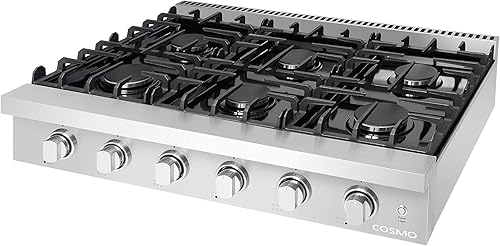 Miniatura 8 de COSMO COS-GRT366 - Encimera deslizante de gas de 36 pulgadas  6 quemadores de fabricación italiana, estufa de doble anillo, rejilla de hierro