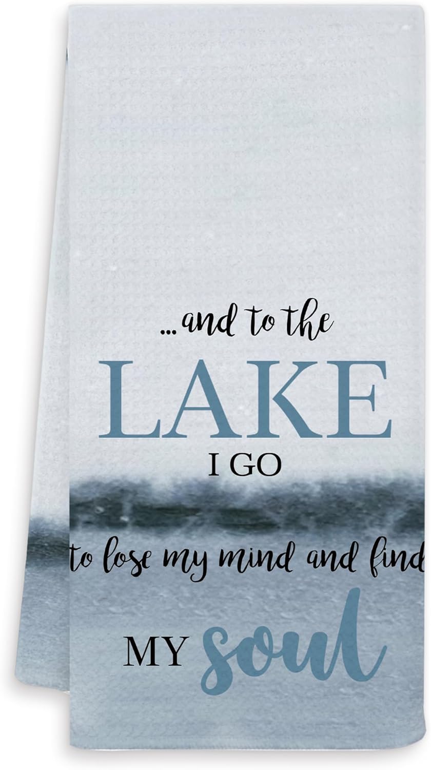 Lake House Decor Kitchen Towels, Gifts for Lake Lovers Dish Tea Towels for Kitchen Decor, Summer Lakeside Decorative Hand Towels for Cabin Bathroom, 16x24 Inch