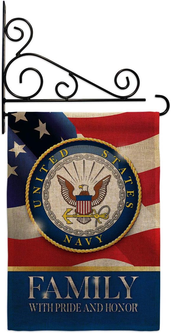 Navy US Family Honor Burlap Garden Flag Armed Forces USN Seabee United State American Military Veteran Retire Official Small Decorative Gift Yard House Banner Double-Sided Made In USA 13 X 18.5