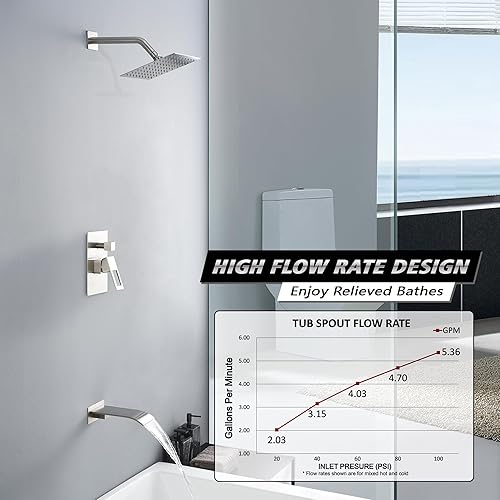 Miniatura 3 de sumerain Juego de grifo de bañera y ducha con válvula de equilibrio de presión antiquemaduras, cabezal de ducha de 8 pulgadas y boquilla de bañera