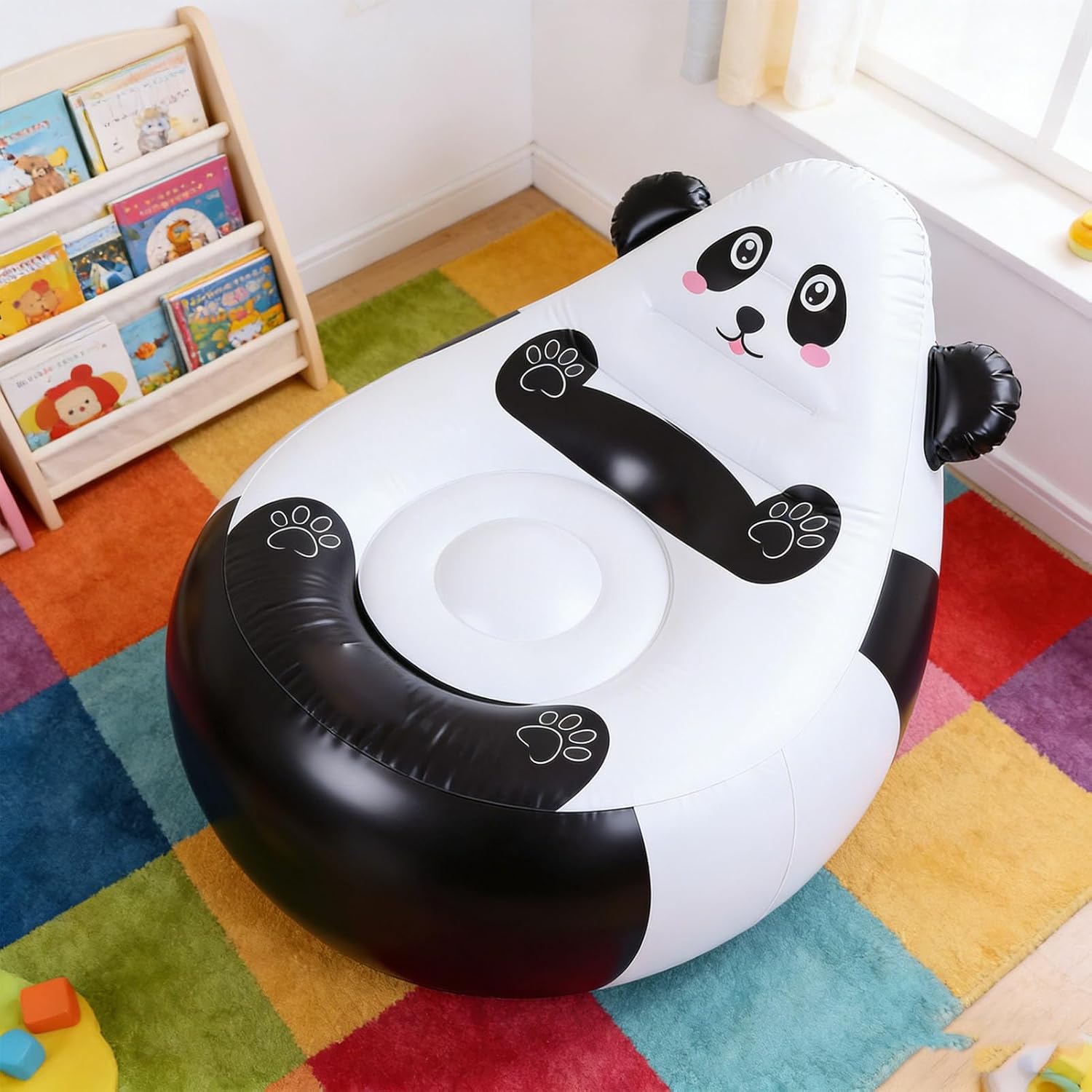 Portable Inflatable Chair Cartoon Cute Panda Animal Shaped Air Filled Couch Soft Lightweight for Kids Indoor Bedroom Outdoor Camping Beach Travel Backyard Patio Lounge Seat