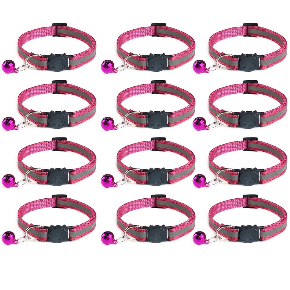 Tafeiya 12x Reflective Design Adjustable Cat Collars More Safety Quick Release Safety Buckle with Bell (Rose)