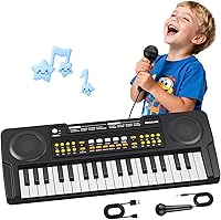 MusicForset 37-Key Kids Piano Keyboard with Mic - Upgraded Toddler Musical Toy for Ages 3-6, Birthday Gift Black