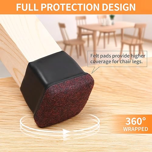 Vista 73 de Ezprotekt 24 protectores cuadrados de suelo para patas de silla con fieltro, fieltro de silicona F para suelos de madera dura, tapas de patas