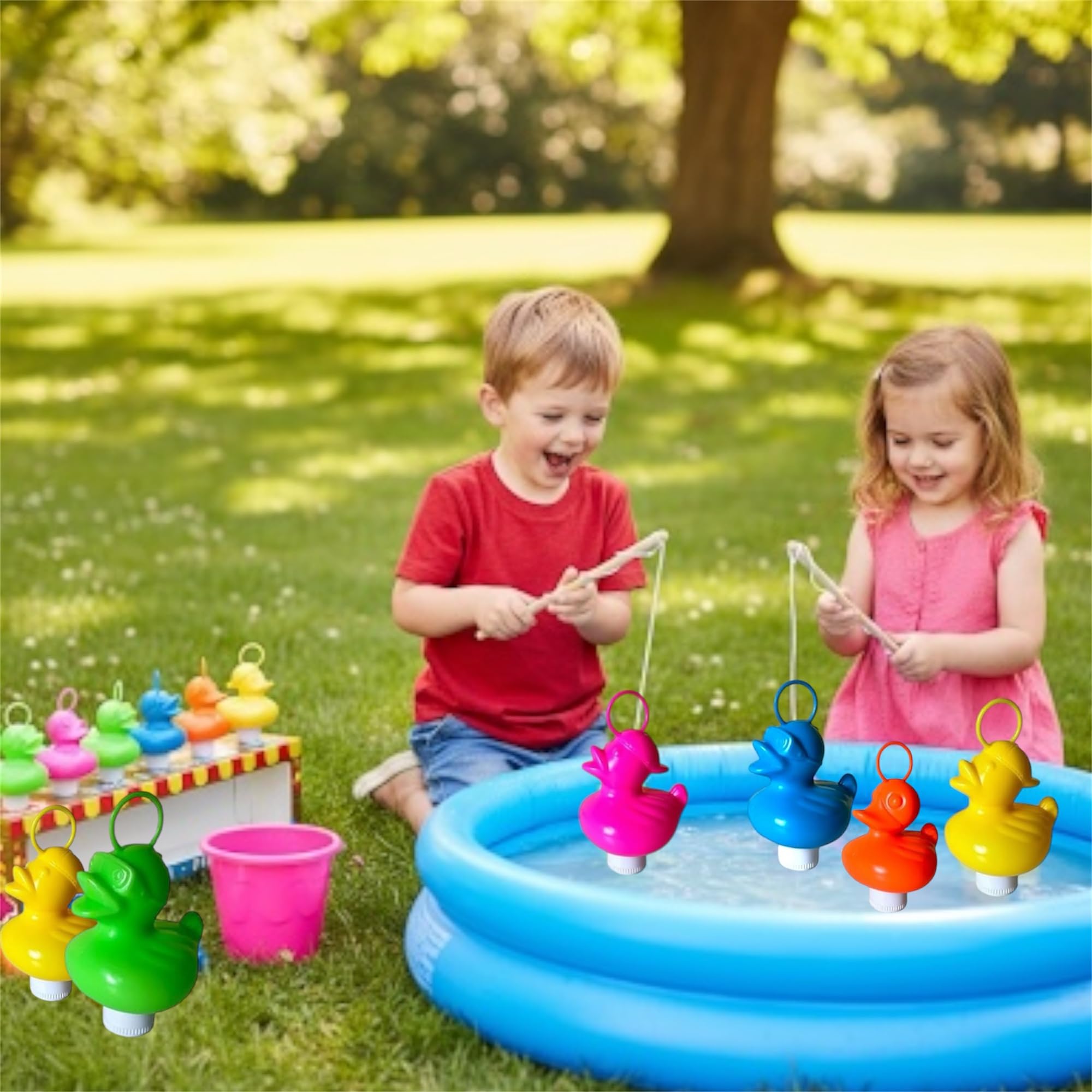 Kit de Pêche aux Canards Avec 6 Canards Multicolores en Plastique - Comprend 2 Hameçons, Crochet et Poids - Jouet de Bain et Piscine pour Garçons et Filles