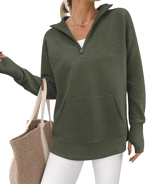 BTFBM Sweaters pour les femmes vêtements de printemps 2026 Pull Zip Quartier de poche V Col manches longues Trendy Sweater