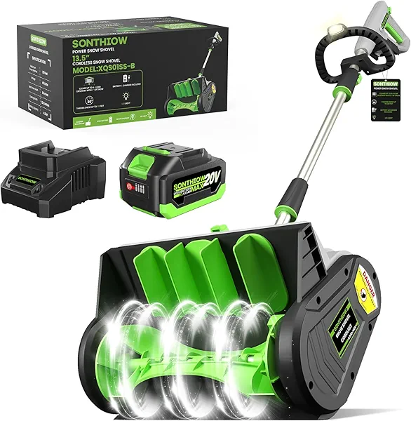 13.5" Cordless Snow Shovel, Brushless Snow Shovel with 4.0 Ah Battery and Quick Charger, Cordless Snow Blower with Directional Plate & Adjustable Front Handle