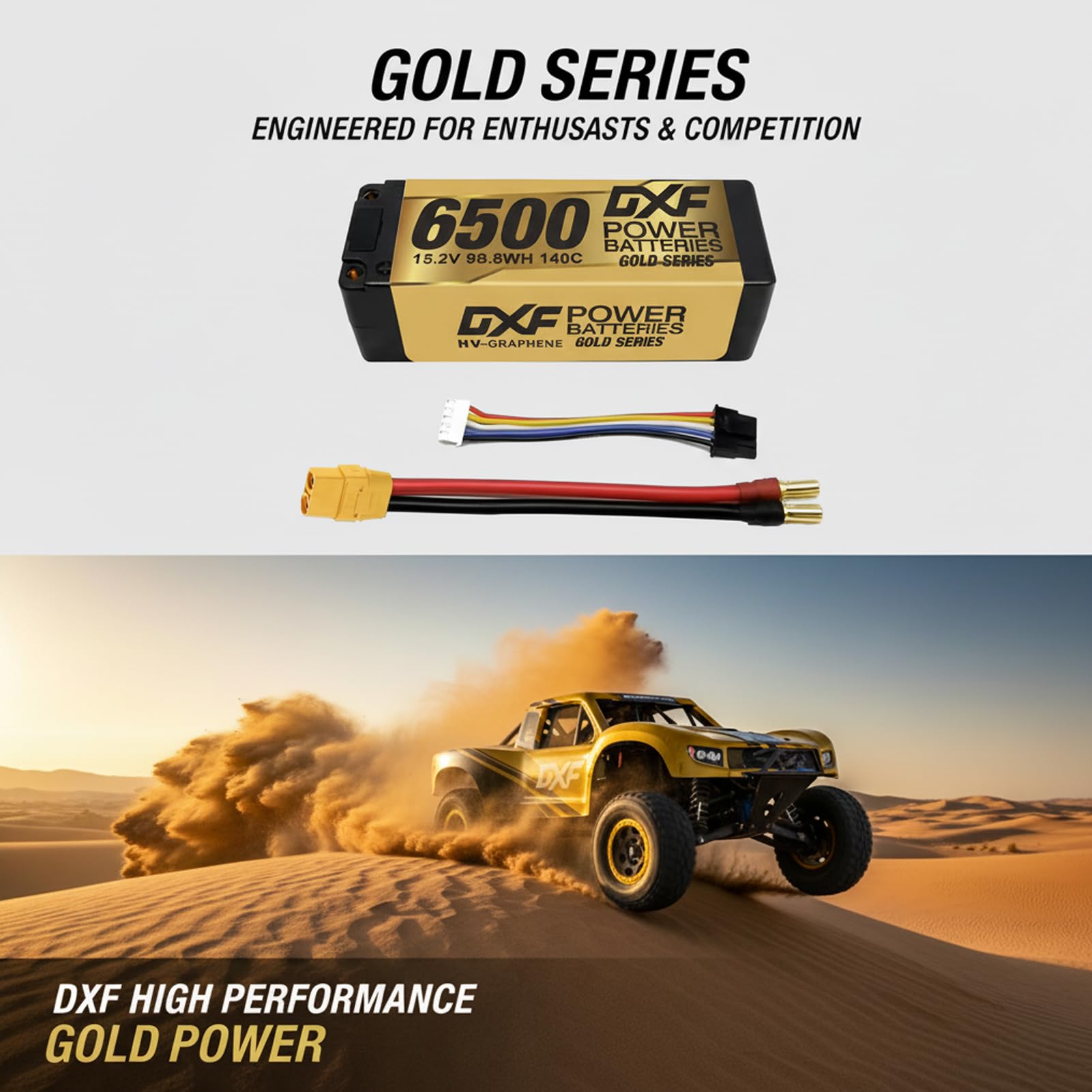 DXF 1 Confezione Batteria Li-Po HV 4S 15.2V 9200mAh 130C Con Connettore XT90 Per Auto E Camion RC 1/8 E 1/10 - Serie Golden